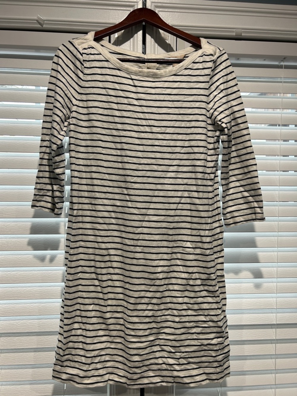 Banana Republic White and Black Striped Mid Sleeve Knit Dress